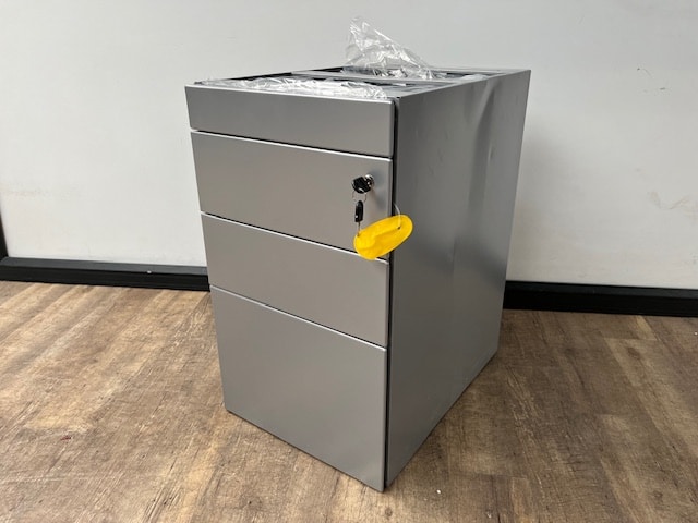 Hoekbureau Q-line + standcontainer dossierlade aluminium